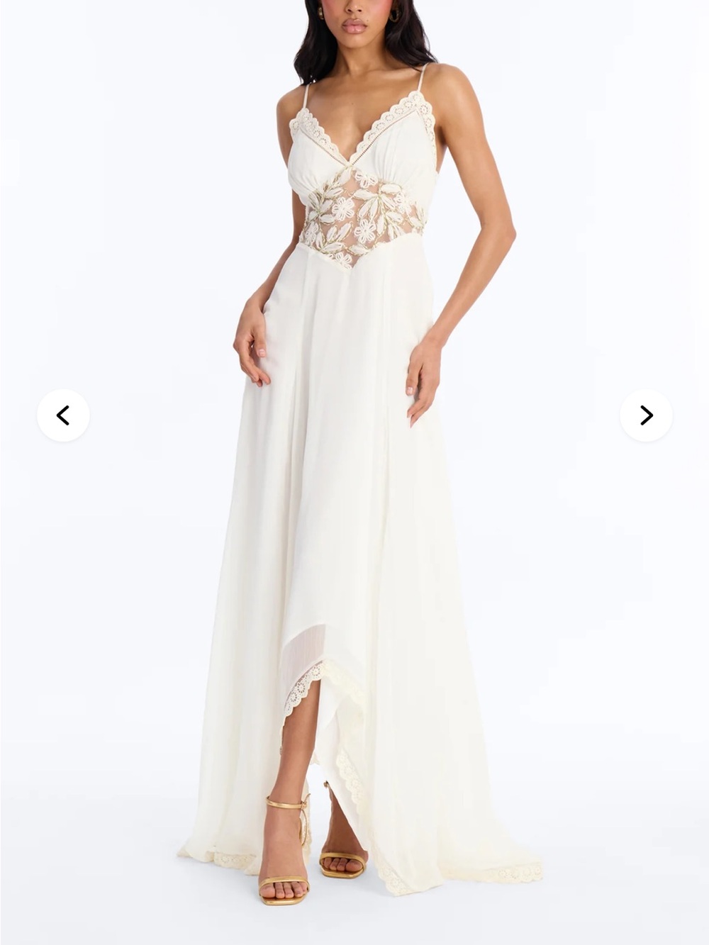 Fashion Nova Cream Lace-Embellished Maxi Dress with Beaded Waist